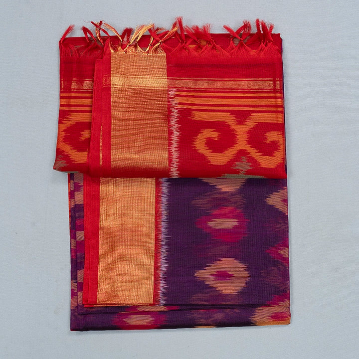 Hayagrivas Purple Ikkat Kora Silk Cotton Saree SSCBF155H1-34