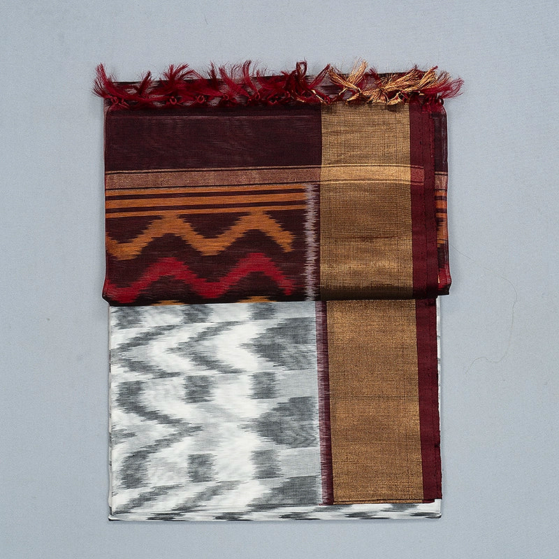 Hayagrivas White Ikkat Kora Silk Cotton Saree SSCBF155H1-35