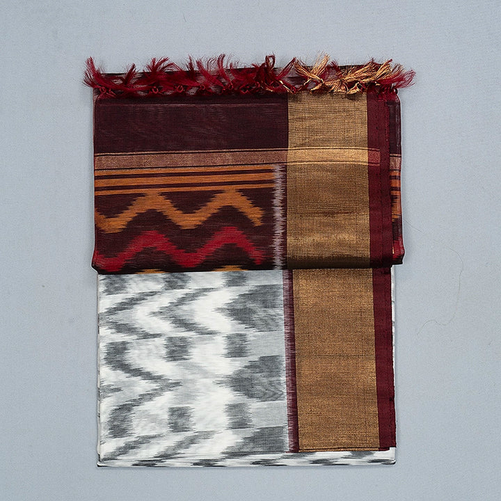 Hayagrivas White Ikkat Kora Silk Cotton Saree SSCBF155H1-35