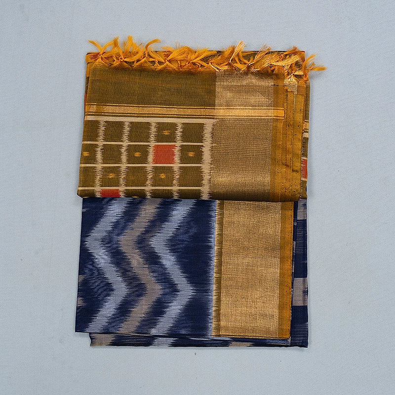 Hayagrivas Navy Blue Ikkat Kora Silk Cotton Saree SSCBF155H1-36