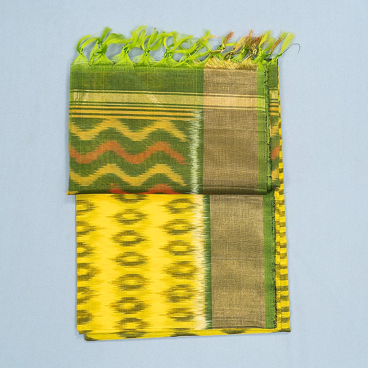 Hayagrivas Lemon Yellow Ikkat Kora Silk Cotton Saree SSCBF155H1-37