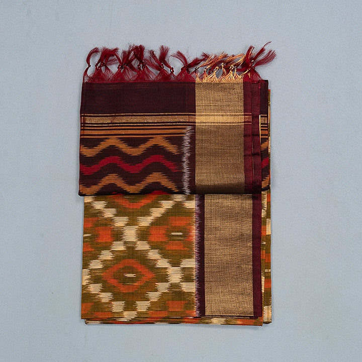 Hayagrivas Mustard Handloom Ikkat Kora Silk Cotton Saree SSCBF155H1-38