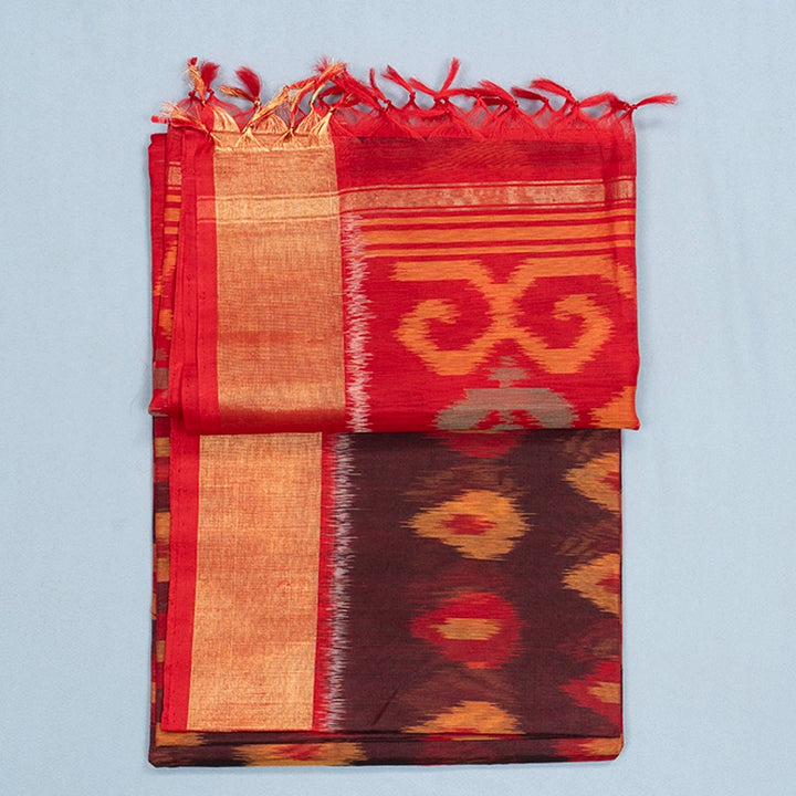 Hayagrivas Dark Maroon Ikkat Kora Silk Cotton Saree SSCBF155H1-45