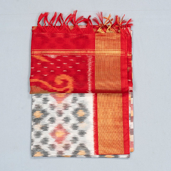 Hayagrivas White Ikkat Kora Silk Cotton Saree SSCBF155H1-60