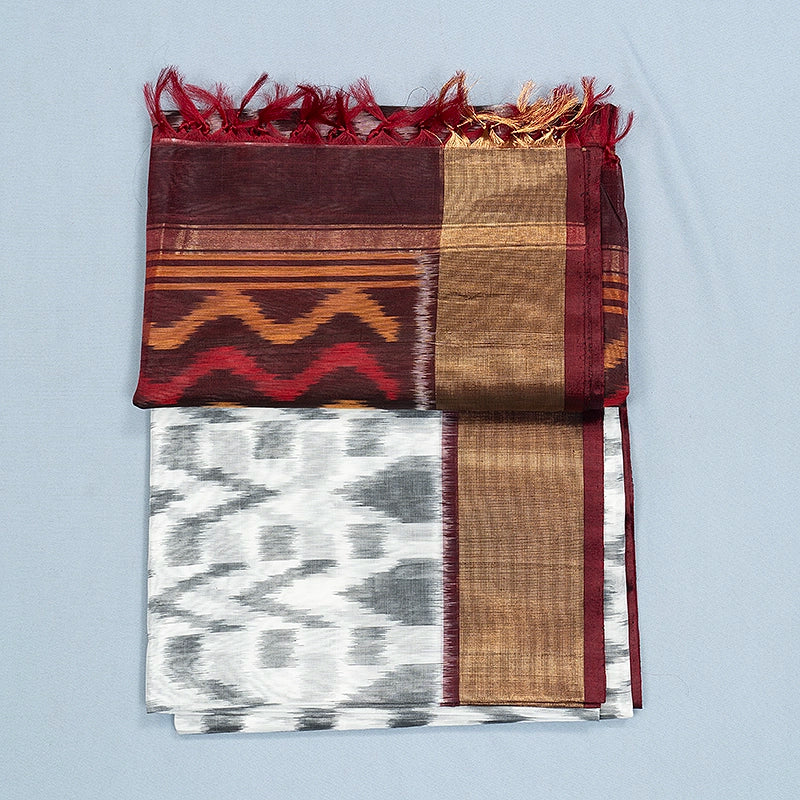 Hayagrivas White Ikkat Kora Silk Cotton Saree SSCBF155H1-93