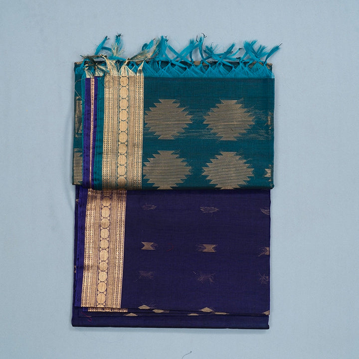 Hayagrivas Midnight Blue Kora Silk Cotton Saree SSCBF156H5-11
