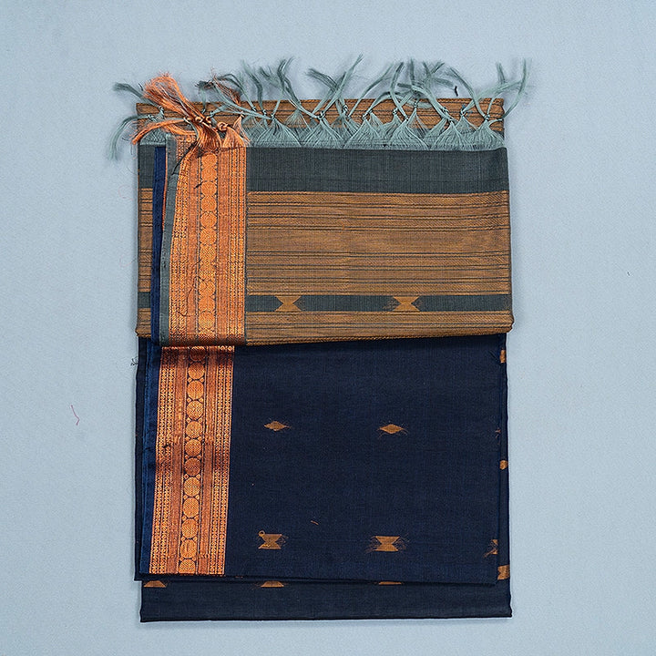 Hayagrivas Navy Blue Kora Silk Cotton Saree SSCBF156H5-6