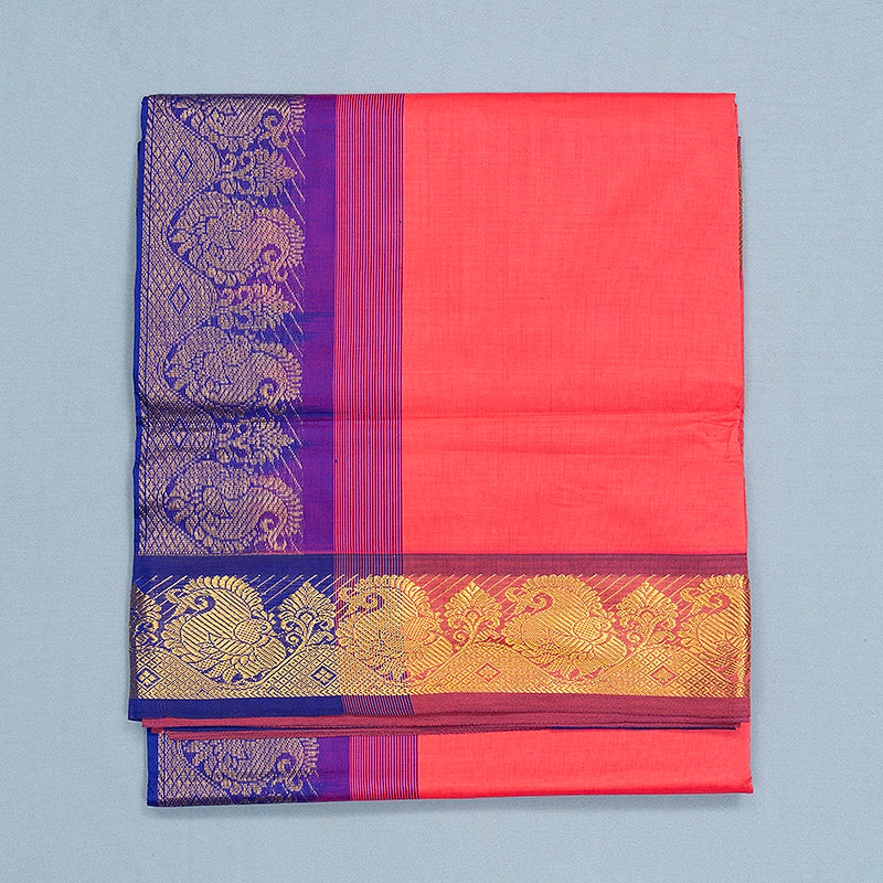 Hayagrivas Bright Coral-Pink Semi Silk Cotton Saree SSCBF164I1-119