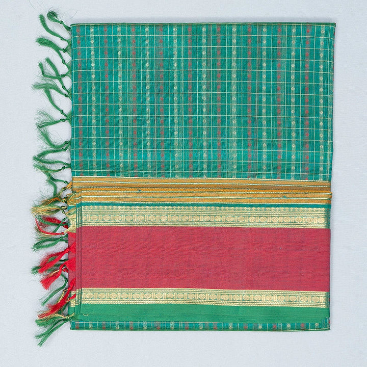 Hayagrivas Peacock Green Kanchi Silk Cotton Saree SSCBF179I11-6