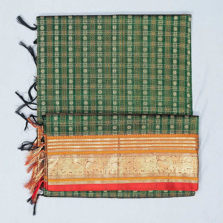 Hayagrivas Bottle Green Kanchi Silk Cotton Saree SSCBF179I12-1
