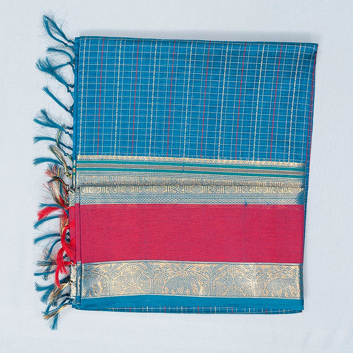 Hayagrivas Peacock Blue Kanchi Silk Cotton Saree SSCBF179I12-12