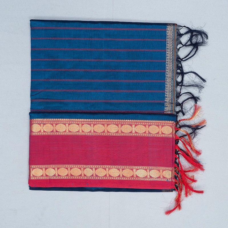 Hayagrivas Peacock Blue Kanchi Silk Cotton Saree SSCBF179I4-15