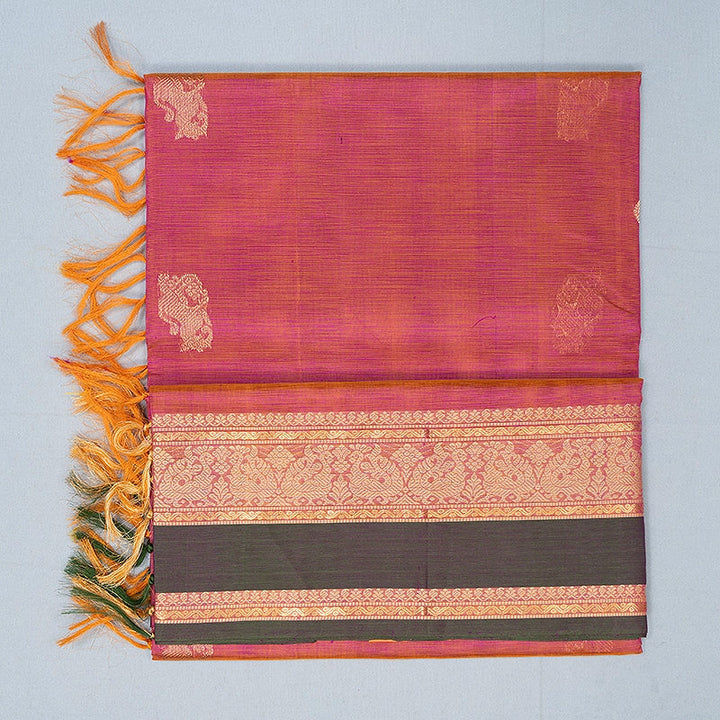Hayagrivas Orangish Pink Kanchi Silk Cotton Saree SSCBF179I4-3