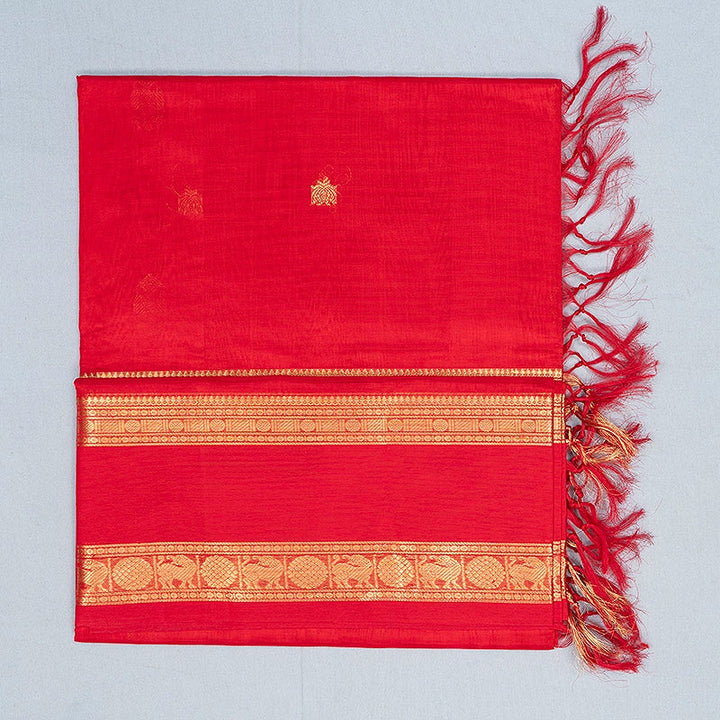 Hayagrivas Red Kanchi Silk Cotton Saree SSCBF179I7-5