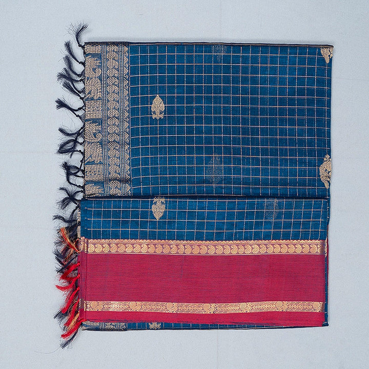 Hayagrivas Peacock Blue Kanchi Silk Cotton Saree SSCBF179I8-3