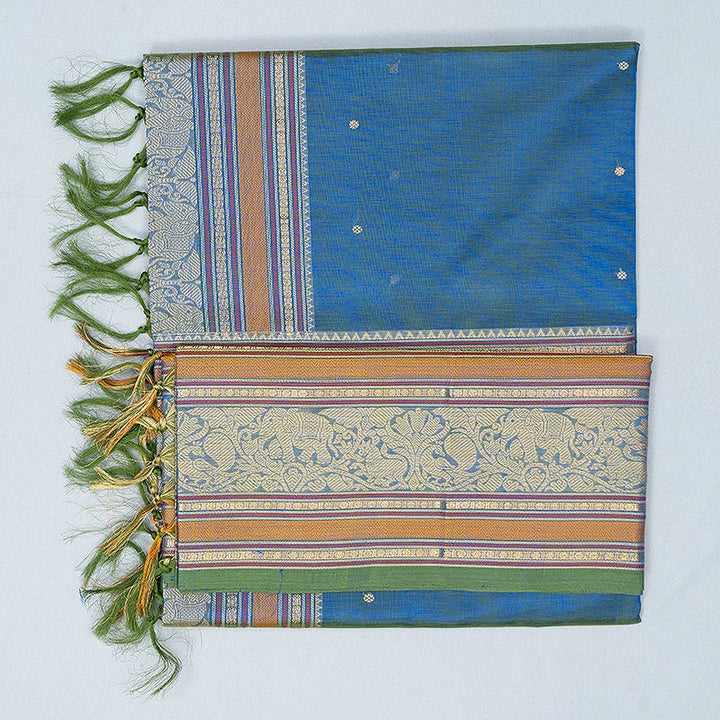 Hayagrivas Peacock Blue Kanchi Silk Cotton Saree SSCBF179I8-7