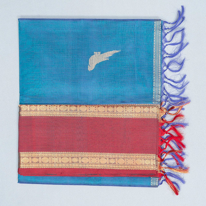 Hayagrivas Peacock Blue Kanchi Silk Cotton Saree SSCBF179I9-32