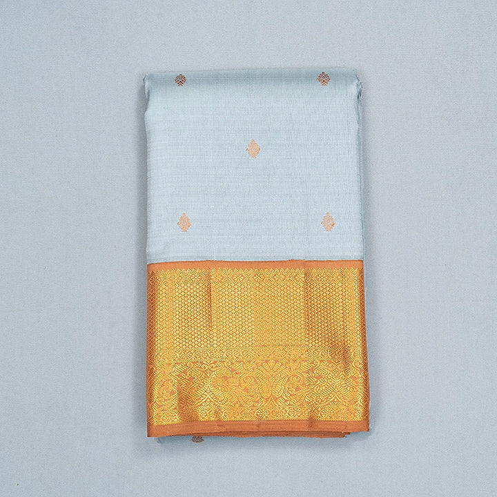 Hayagrivas Handloom Powder Blue Kanjivaram Silk Saree with Rust Orange Border SSCBF186J-1