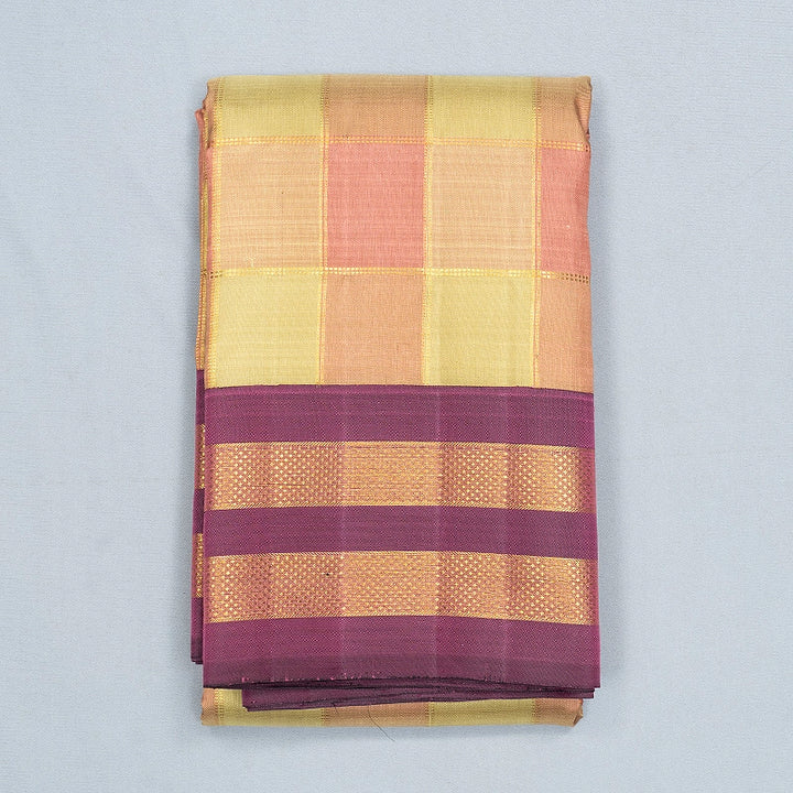 Hayagrivas Handloom Pastel Checks Kanjivaram Silk Saree with Wine Purple Border SSCBF186J4-1