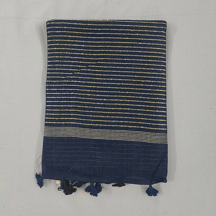 Hayagrivas Navy Blue Handloom Linen Saree SSCBF69E11-1