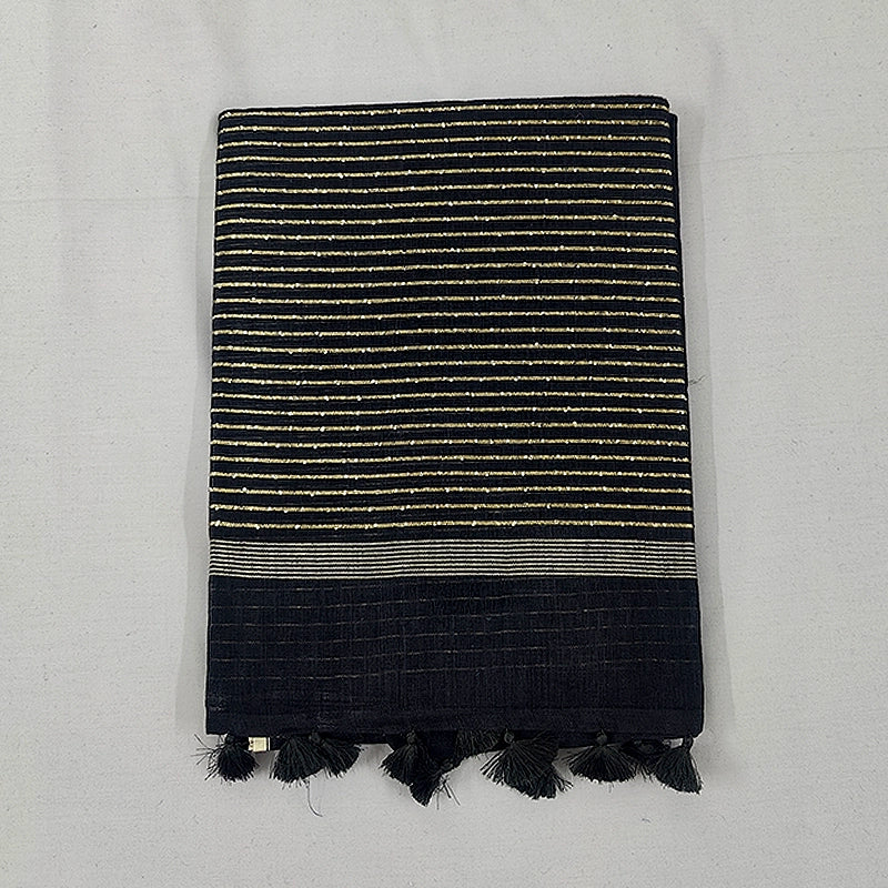 Hayagrivas Black Handloom Linen Saree SSCBF69E11-2