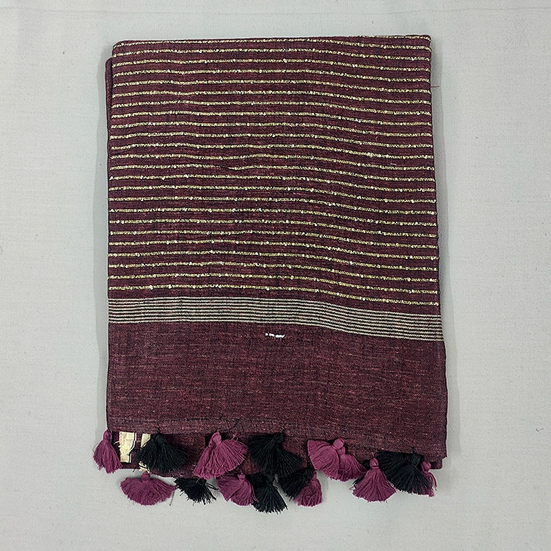 Hayagrivas Deep Wine Handloom Linen Saree SSCBF69E11-4