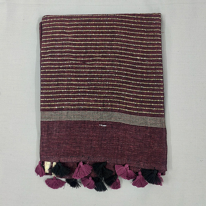 Hayagrivas Deep Wine Handloom Linen Saree SSCBF69E11-4