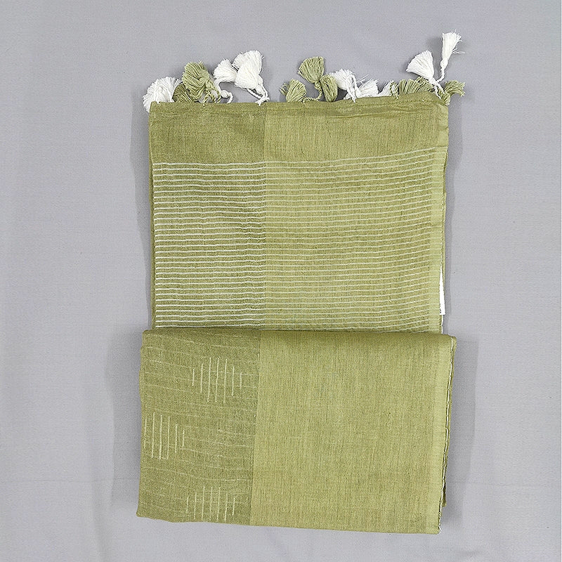 Hayagrivas Olive Sage-Green Handloom Linen Saree SSCBF69E5-1