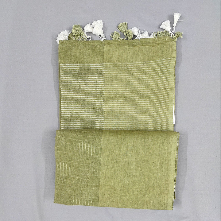 Hayagrivas Olive Sage-Green Handloom Linen Saree SSCBF69E5-1