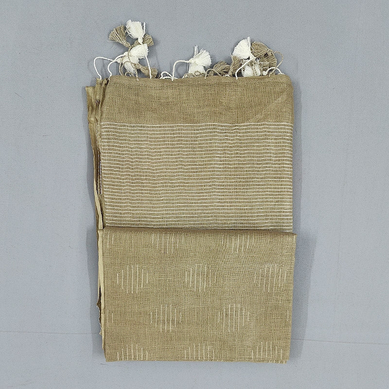 Hayagrivas Beige-Khaki Handloom Linen Saree SSCBF69E5-2