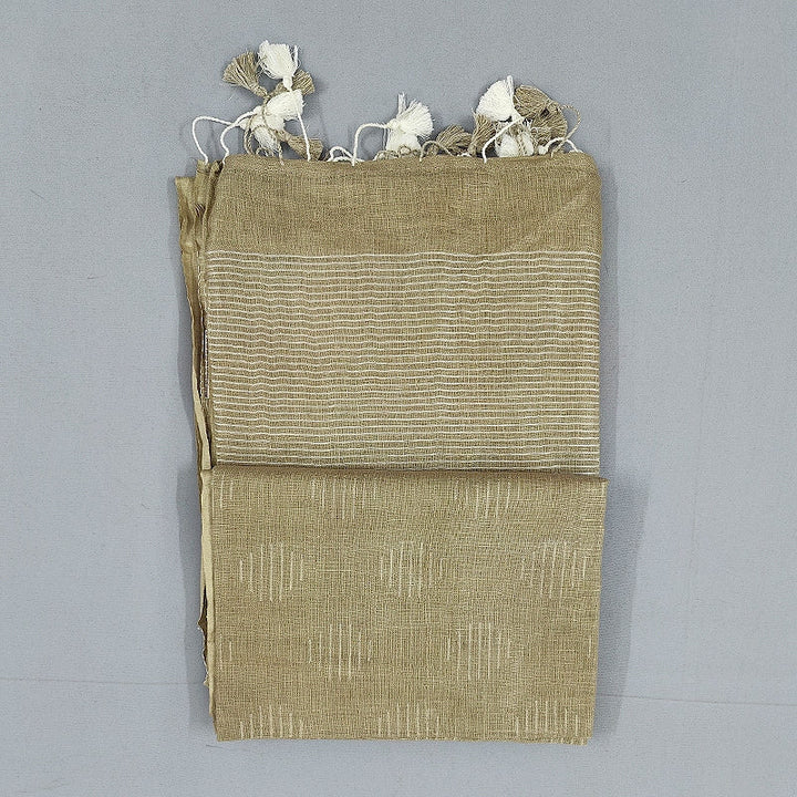 Hayagrivas Beige-Khaki Handloom Linen Saree SSCBF69E5-2