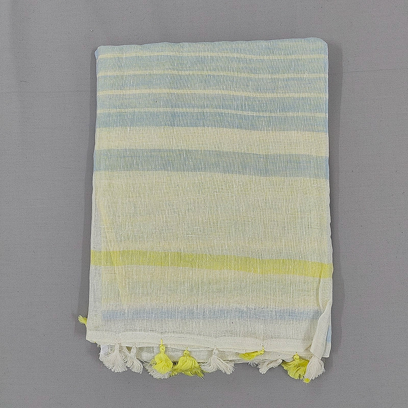 Hayagrivas Sky Blue &amp; Lemon Yellow Handloom Linen Saree SSCBF69E6-2