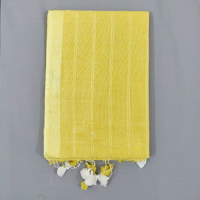 Hayagrivas Yellow Handloom Linen Saree SSCBF69E7-2