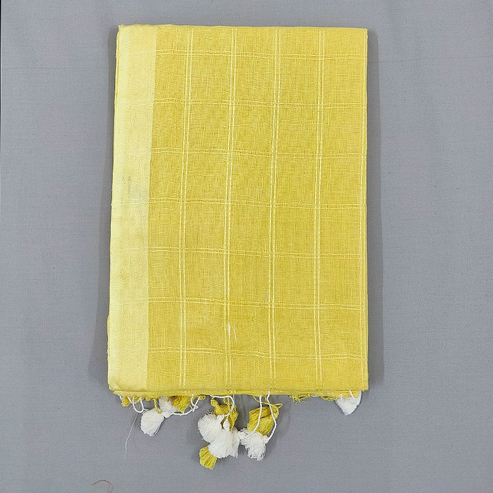 Hayagrivas Yellow Handloom Linen Saree SSCBF69E7-2