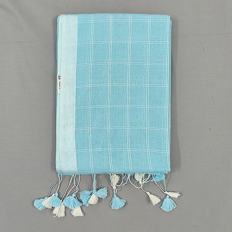 Hayagrivas Sky Blue Handloom Linen Saree SSCBF69E7-3