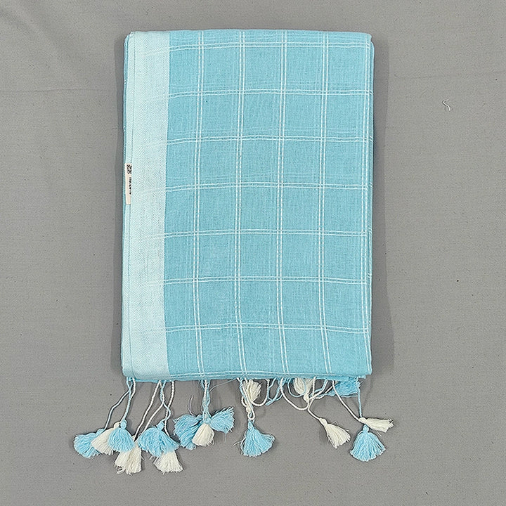 Hayagrivas Sky Blue Handloom Linen Saree SSCBF69E7-3
