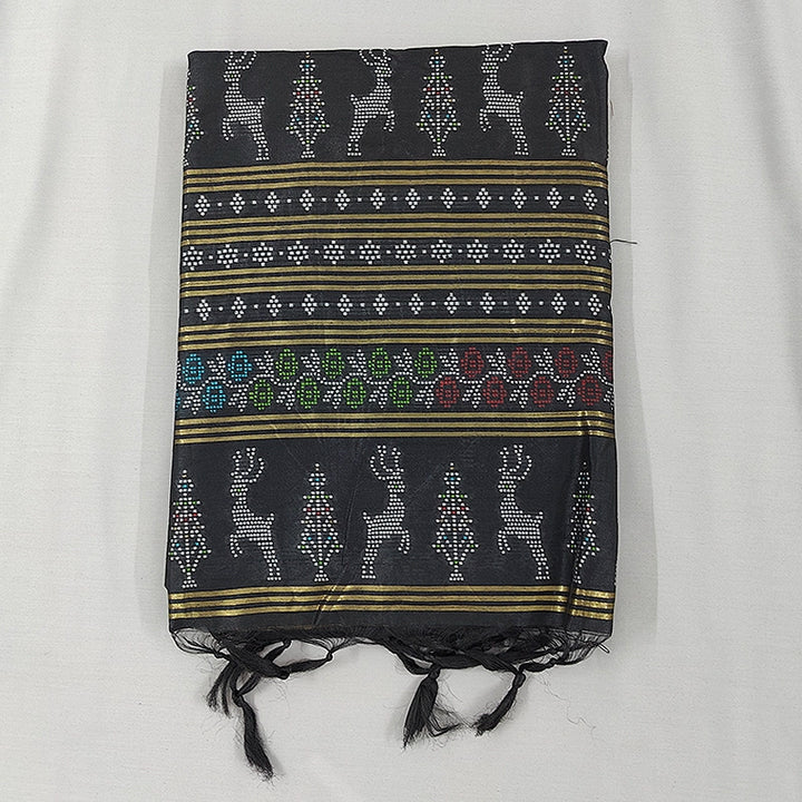 Hayagrivas Black Fancy Cotton Saree SSCBF84F13-1