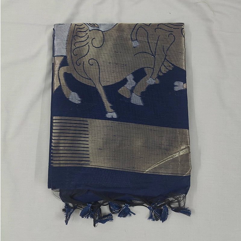 Hayagrivas Deep Navy Blue Fancy Cotton Saree SSCBF84F3-3