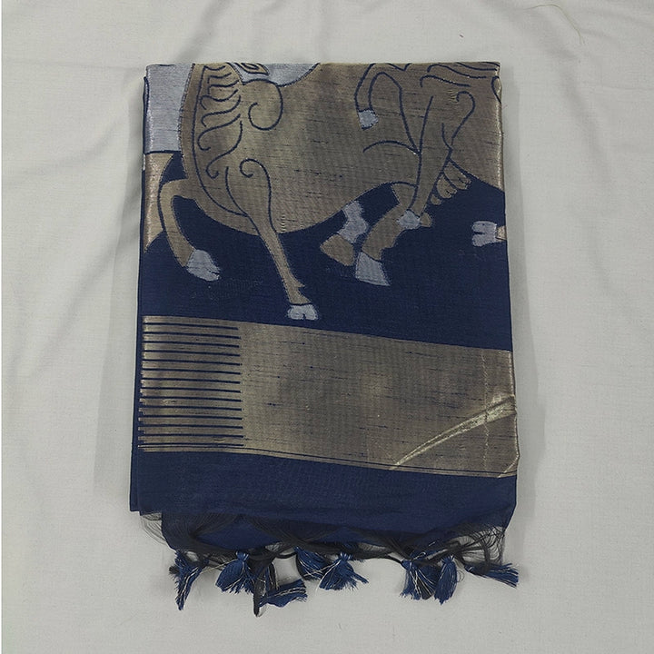 Hayagrivas Deep Navy Blue Fancy Cotton Saree SSCBF84F3-3