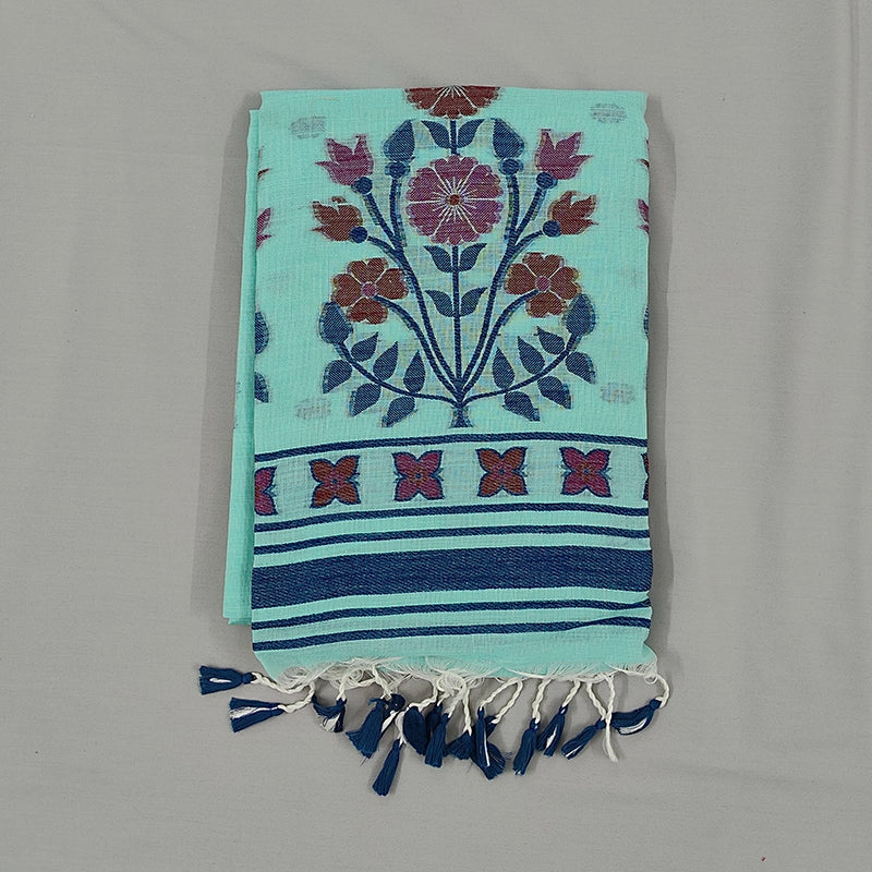 Hayagrivas Bright Teal Fancy Cotton Saree SSCBF84F9-11