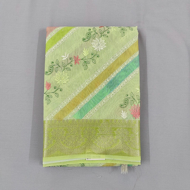 Hayagrivas Light Lime-Green Fancy Cotton Saree SSCBF99F5-3