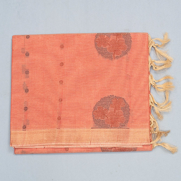 Hayagrivas Warm Peach-Coral Handloom Cotton Saree SSSBF126H5-4