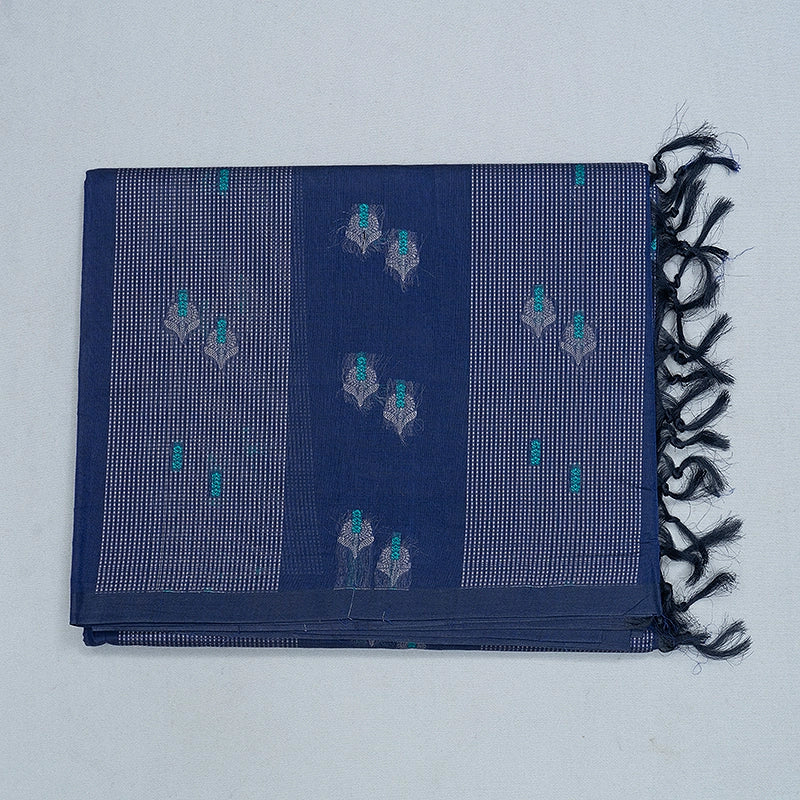 Hayagrivas Navy Blue Handloom Cotton Saree SSSBF127H15-3
