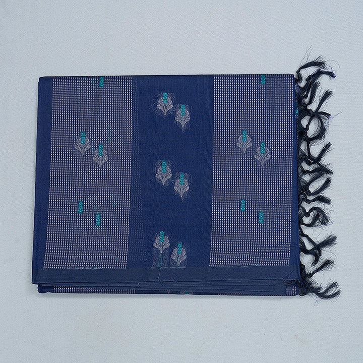 Hayagrivas Navy Blue Handloom Cotton Saree SSSBF127H15-3