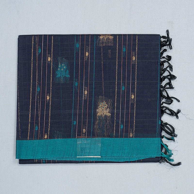 Hayagrivas Navy Blue Handloom Cotton Saree SSSBF127H3-1