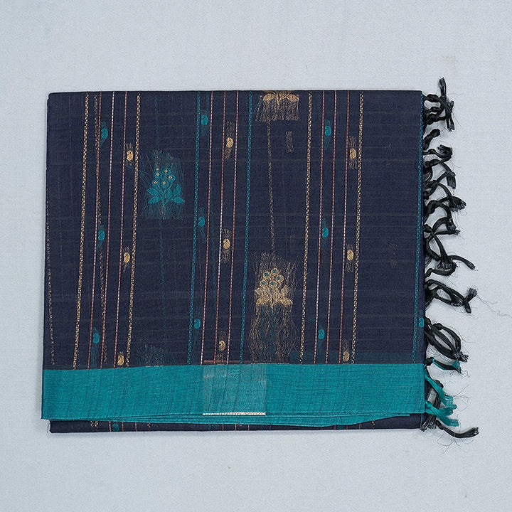 Hayagrivas Navy Blue Handloom Cotton Saree SSSBF127H3-1