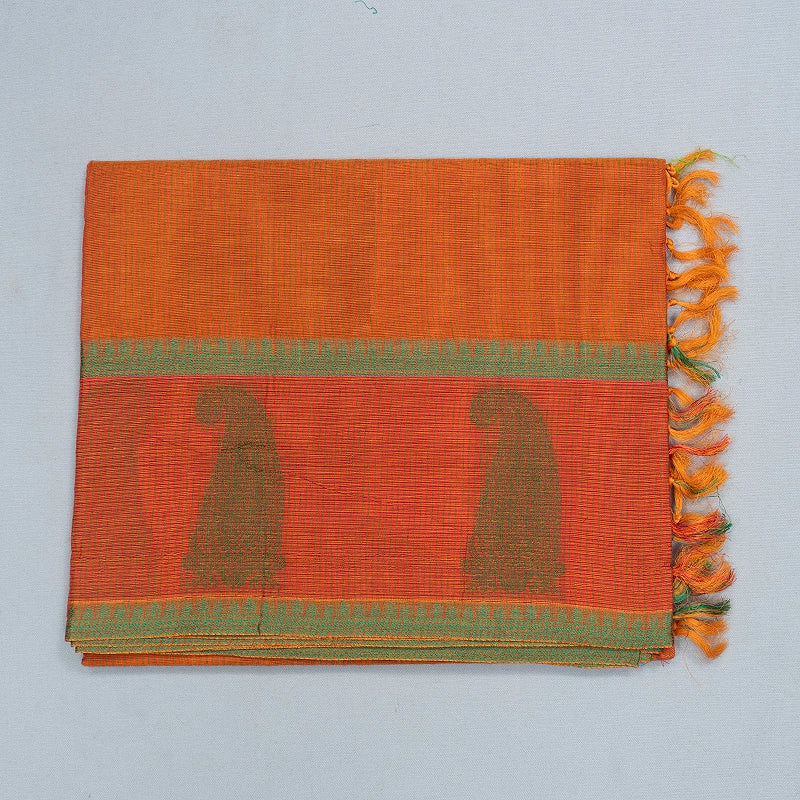 Hayagrivas Mustard-Orange Handloom Cotton Saree SSSBF127H6-3