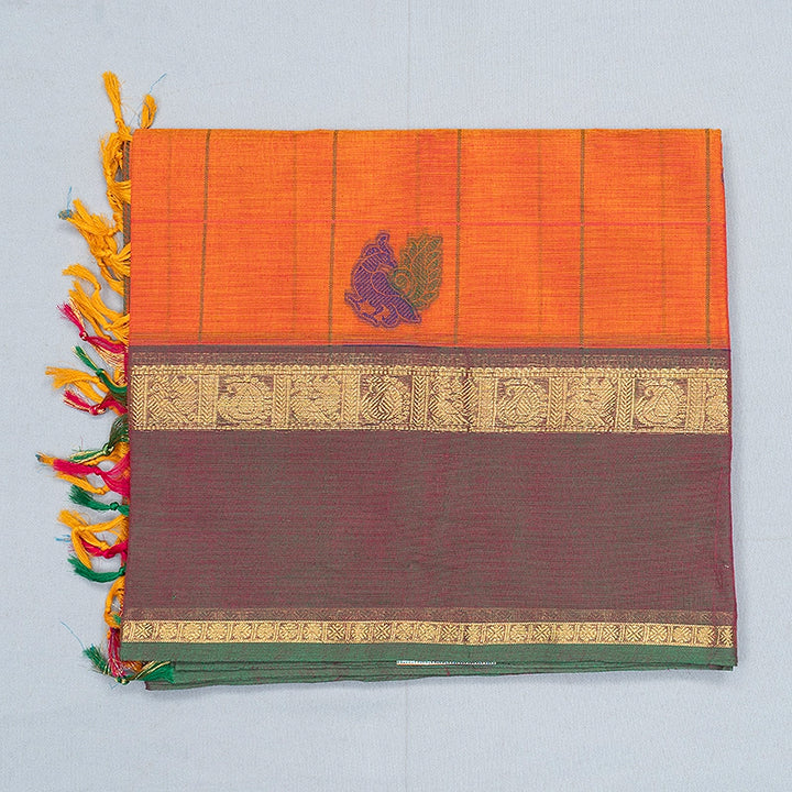 Hayagrivas Orange Handloom Chettinad Cotton Saree SSSBF131H4-1