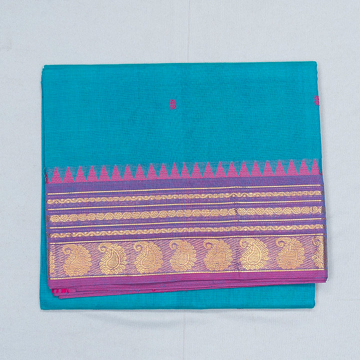 Hayagrivas Teal Blue Handloom Chettinad Cotton Saree SSSBF131H6-9