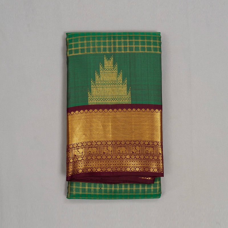 Hayagrivas Handloom Emerald Green Kanjivaram Silk Saree with Burgundy Border KBE2340B15-2